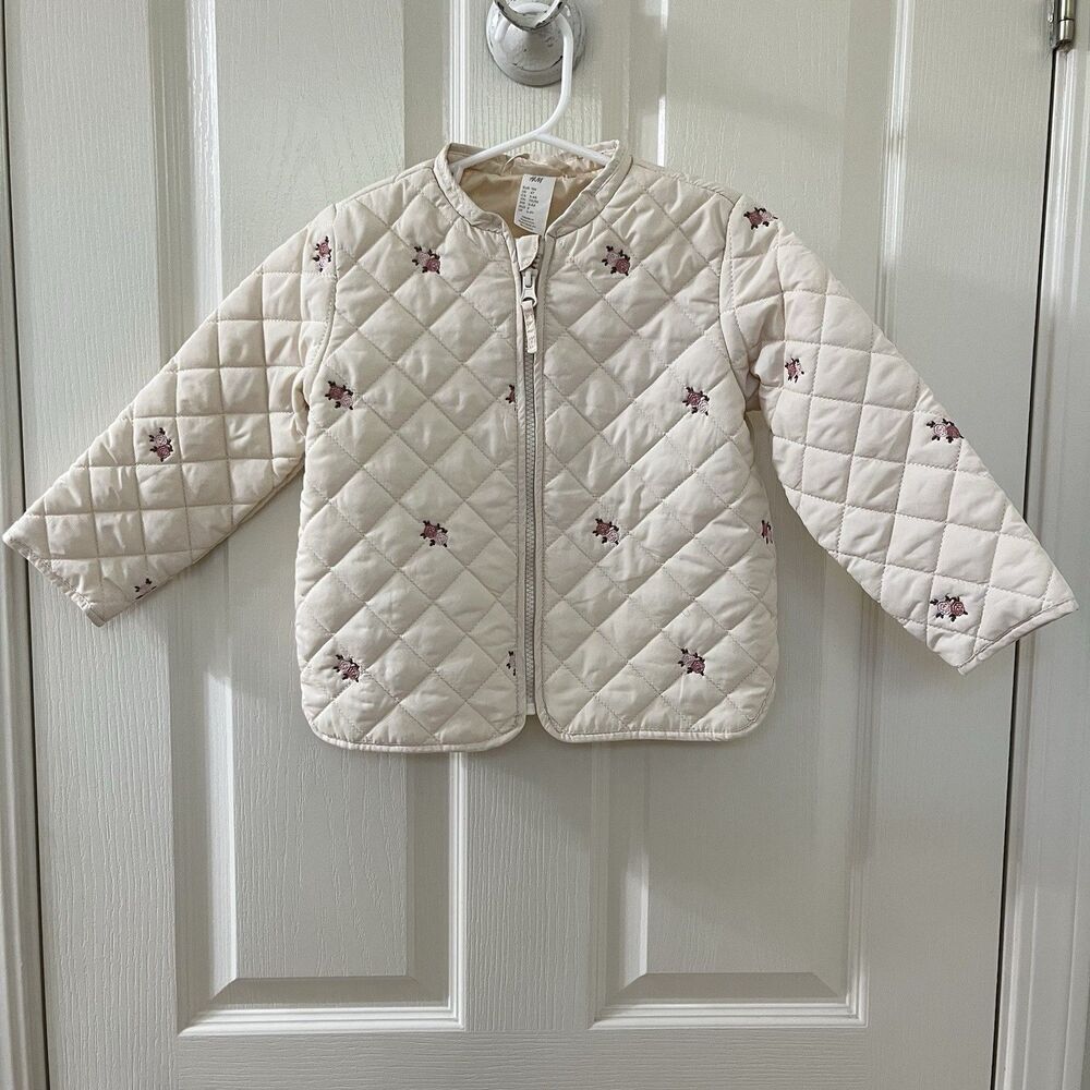 H&M Cream Floral Embroidered Quilted Jacket Girls Size 4T